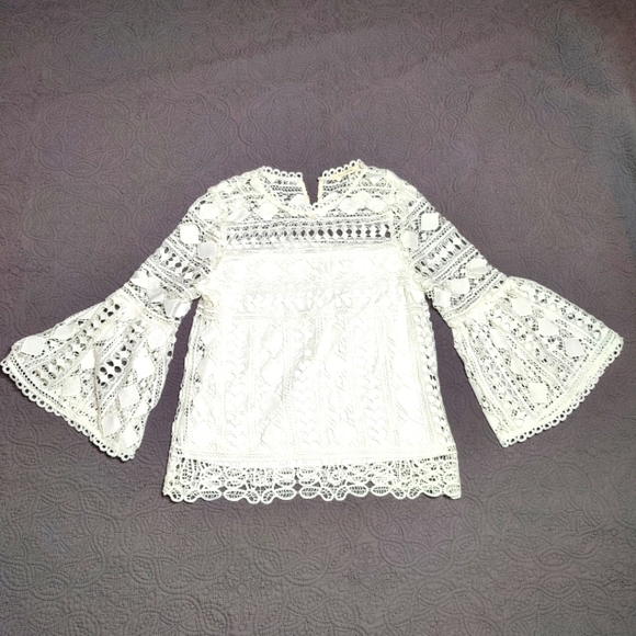 Ellison Crochet Blouse Top Bell Sleeves  Boho Cottagecore Off White Ivory Small - Picture 1 of 11